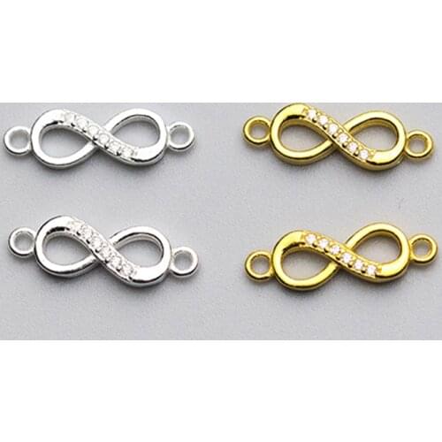 925 Sterling Silver Fancy 8 Shape AAA Zircon Charm Connector S925 Silver Double Hoop Connection Pendant DIY Jewelry Findings