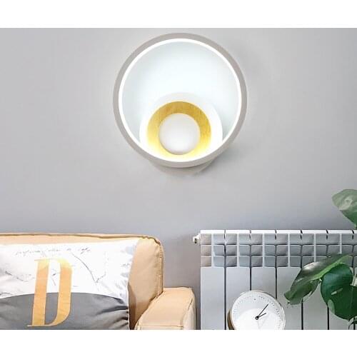 Modern LED Gray Ring Wall Light Scandinavian Round Aluminum Lamp Wood Circle Acrylic Lighting for Indoor Home Loft Bedroom Room