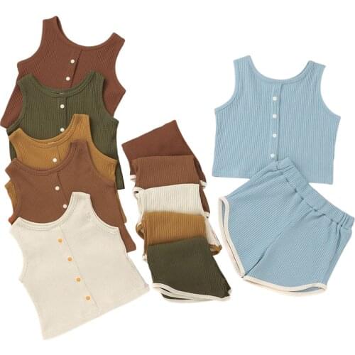 FOCUSNORM 0-5Y Summer Causal Kids Boys Clothes Sets 2pcs Solid Sleeveless Single Breasted Vest Tops Shorts 5 Colors