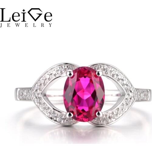 LeiGe Jewelry Ruby Proposal Rings July Birthstone Oval Cut Red Gemstone Rings Genuine Solid 925 Sterling Silver Gifts for Lady