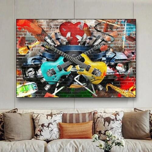 Street Graffiti Art Musical Instrument Guitar Canvas Painting Posters Prints Wall Art Picture Room Home Cuadros Decor (No Frame)