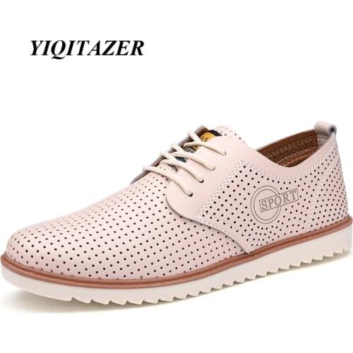YIQITAZER 2017 New Summer Fashion Casual Shoes Men,Breathable Cool Lace up High Quality Man Leather Shoes Size 7-9.5