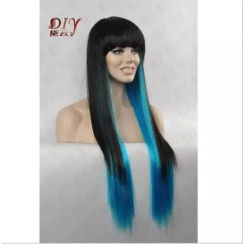 Zhaoxia++0705@Q8@* ++++Black & Blue Mix Fashion 31" Long Natural Cosplay Straight Wig Heat Resistant