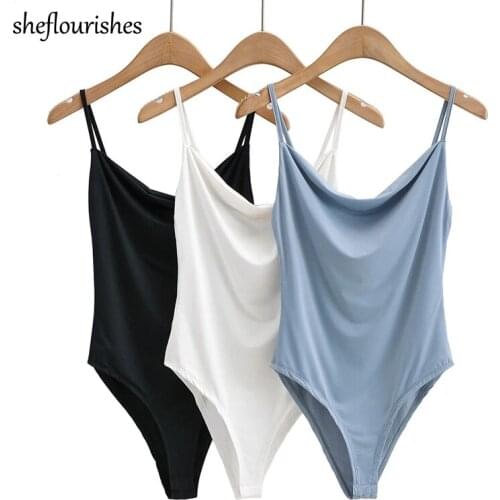 White black outfits women summer bodysuit sexy spaghetti strap bodysuit solid slash neck jumpsuits bodycon overalls for women