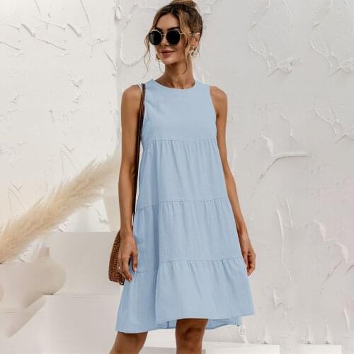 Summer Casual Loose Solid Color Splicing Big Ruffles Dress For Women 2021 Fashion Sleeveless Dresses Party Oversize Sundress