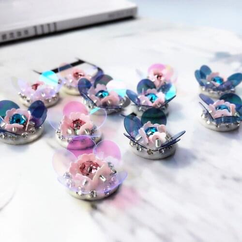 10 Pieces / Pack Pink / Blue DIY Small Flowers Handmade Patch Cloth Clothing Beads Decorative Flower Accessories