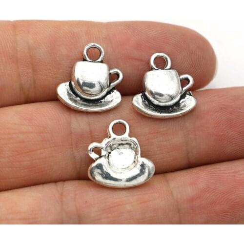20PCS Antique Silver Plated Coffee Teapot Charms for Jewelry Making Bracelet Findings DIY Accessories 15x15mm