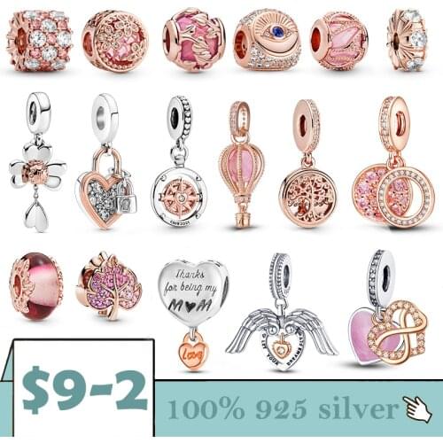 925 Sterling Silver Maple Leaf Charms Rose Flower Heart Shape Beads fit DIY Pan bracelet charms silver 925 original Jewelry