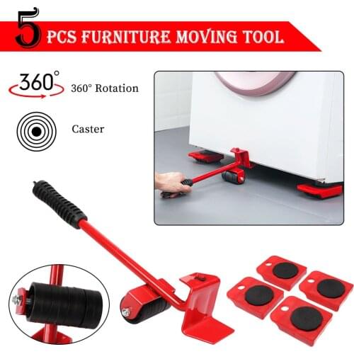 5Pcs Furniture Lifter Sliders Kit Profession Heavy Furniture Roller Move Tool Set Wheel Bar Mover Device Max Up for 100Kg/220Lbs
