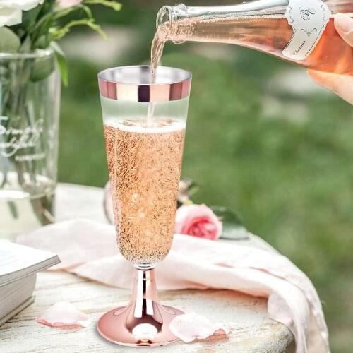 6pcs/set Creative Disposable Champagne Cup Gold Rimmed Clear Hard Drinking Utensils For Party Wedding Champagne Disposable Cup