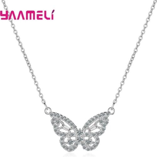Bling Exquisite 925 Sterling Silver Butterfly Charm Crystal Chain Necklaces Bijoux For Women Elegant Choker Jewelry