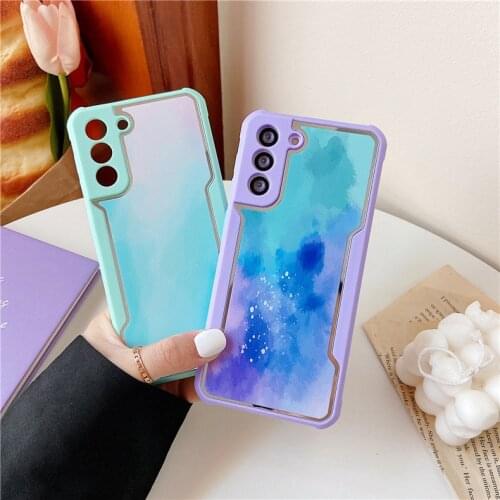 Watercolor Splash ink Phone Cases Galaxy Note 10 20 Shockproof Plating Acrylic Back Cover For Samsung S10 S20 S21 Plus Ultra