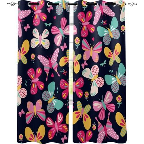 Pink Butterfly Colorful Curtains For Kids Living Room Kitchen Curtain Home Bedroom Drapes Window Treatment