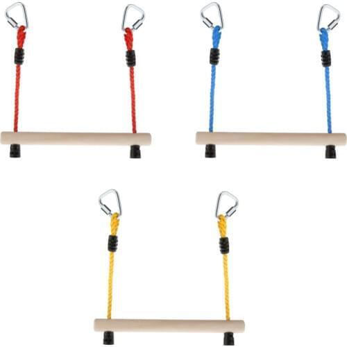 Childrens Wooden Trapeze Swing Bar Climing Rope Rod Gym Rings for Indoor Outdoor Fun