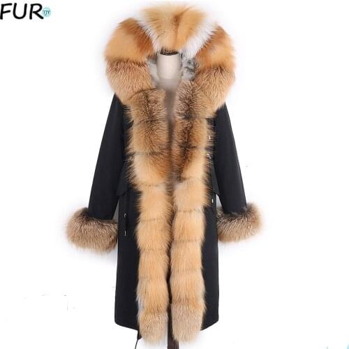 FURTJY Fur Coats With A Hood