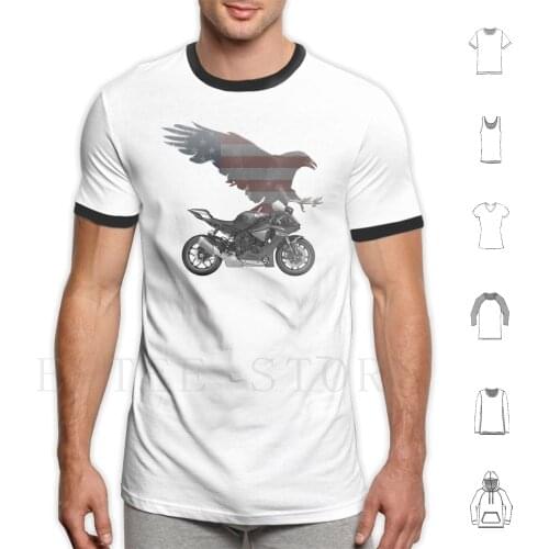 R1 Raven Blackbird American Flag Side-On T Shirt Cotton Men DIY Print R1 Raven Motorcycle Bike American Flag Flight Silhouette