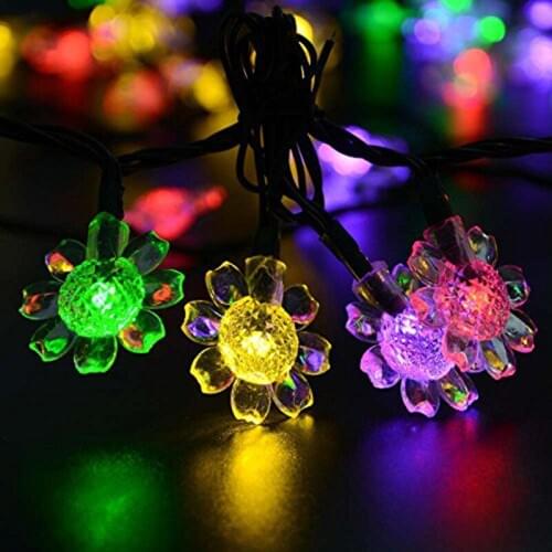 Sunflower Solar String Lights 50 LED Peach Blossom Decorative Garden Lawn Patio Christmas Trees Wedding Party