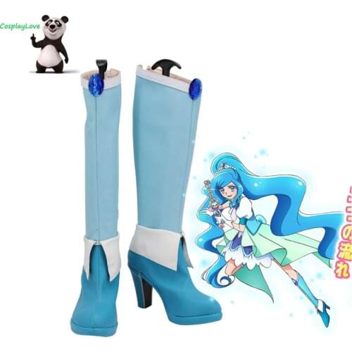 CosplayLove Healin' Good Pretty Cure Sawaizumi Chiyu Cure Fontaine Blue Cosplay Shoes Long Boots Leather Custom Made