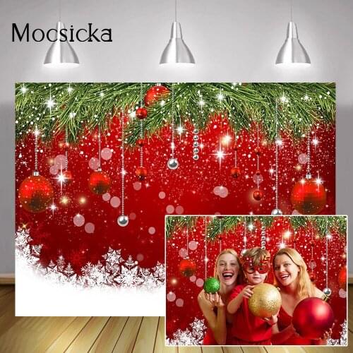 Red Bokeh Christmas Backdrop Winter White Snowflake Xmas Newborn Kids Portrait Background Glitter Happy New Year Photography