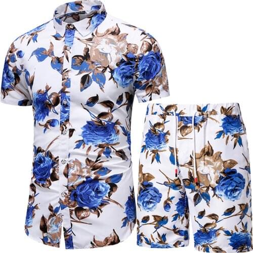 Men Clothing Set 2021 Two Piece Set Summer Beach Wear Floral Print Casual Shirt and Shorts Set Hawaiian Shirt Holiday Clothes