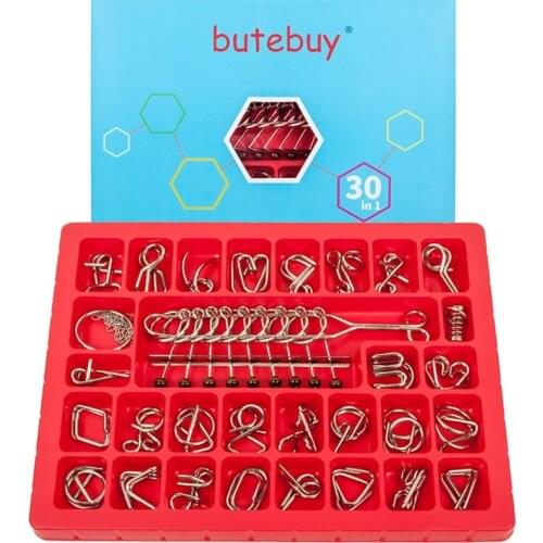 Butebuy Metal Wire Puzzle Set IQ Mind Brain Teaser Link Unlock Interlock Game Gifts for Kids Eeducational Adults Challenge