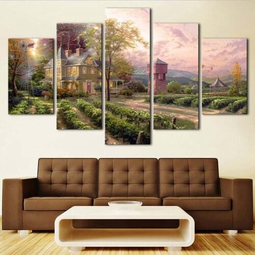 Wall Art Canvas Picture Bedside Background Bedroom Decor 5 Pieces Country Cabin Scenery HD Printed Poster Frame Modular Painting