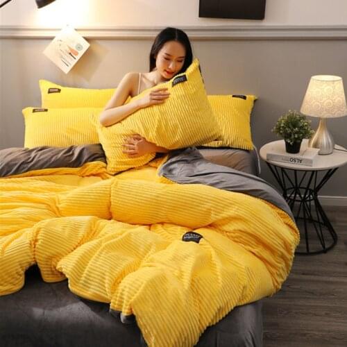 Solid Duvet Cover Set 4pcs Warm Thickening Winter Flannel Warm Bedding Quilt Cover Pillow Case AB Version Single Queen