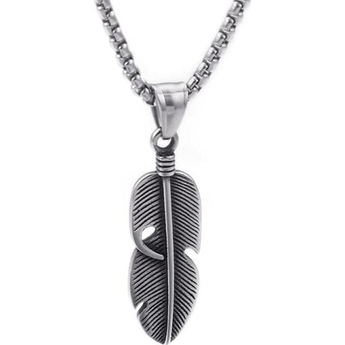 Hip-hop hollow retro titanium steel tide male stainless steel pendant feather pendant