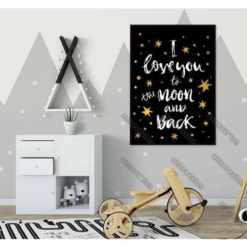 European Style Canvas Painting Posters White Art Letters Quotas i Love You To The Moon and Back for Nursery Rooms Wall Decoratio