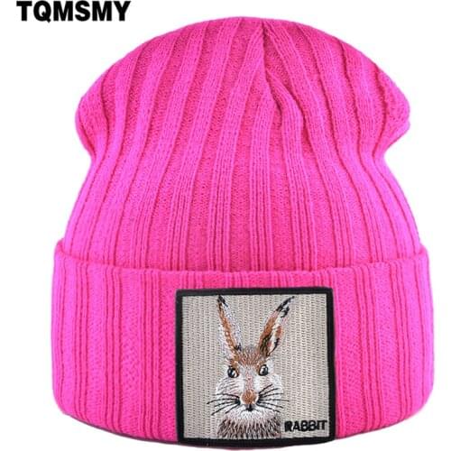Casual Winter Knitted wool Hats for women SKullies Beanies men Beanie Hat Embroidered rabbit pattern Outdoor ski cap bone