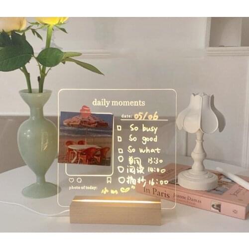 USB Korean Ins Transparent Acrylic Message Board with Pen Note Daily Moment Memo To Do List Luminous Photo Album Night Light