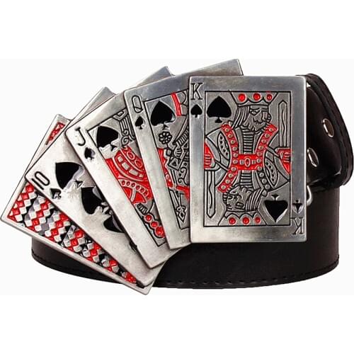 Fashion New mens leather belt metal buckle Poker design needle knot punk rock belts exaggerated style belt hip hop girdle