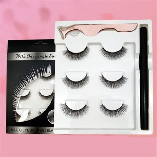 Lashes 3pcs Fake Eyelashes Set Eyeliner Eyelash Extension Natural False Eyelashes Artificial Eyelashes Strip Lashes Fluffy Lashe