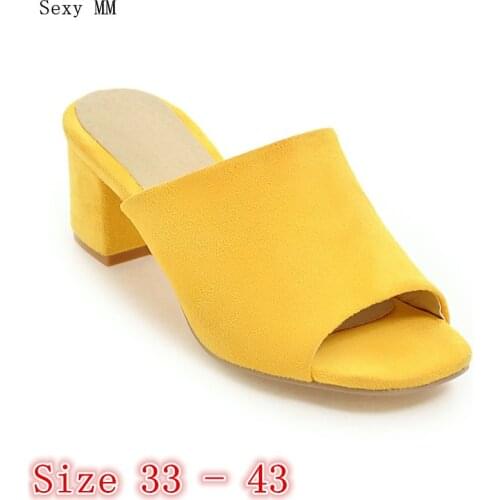 Women Sandals Square High Heels Slip On Slippers Peep Toe Pumps Summer Shoes Woman High Heel Sandals Small Plus Size 33 - 43