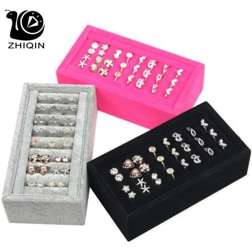 Grey/BlackVelvet Rings Storage Case Jewelry Display Tray Ring Organizer Holder Storage Organizer Case Counter Display Rack