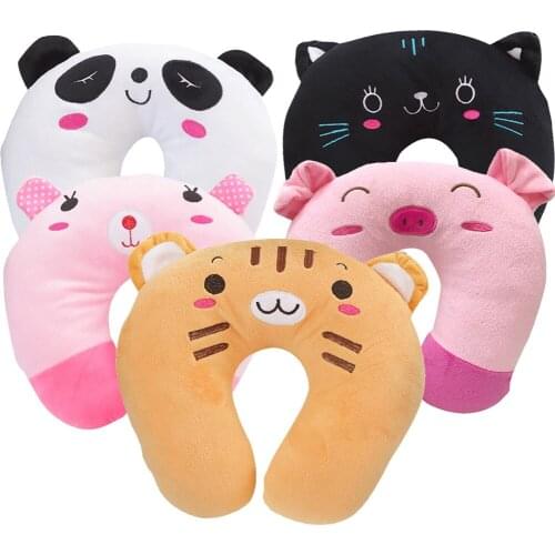 Cute Cartoon U Neck Pillow Skin-friendly Velour Memory Foam Nap Pillow Airplane Car Travel Cervical Massge Neck Surrounder Pad
