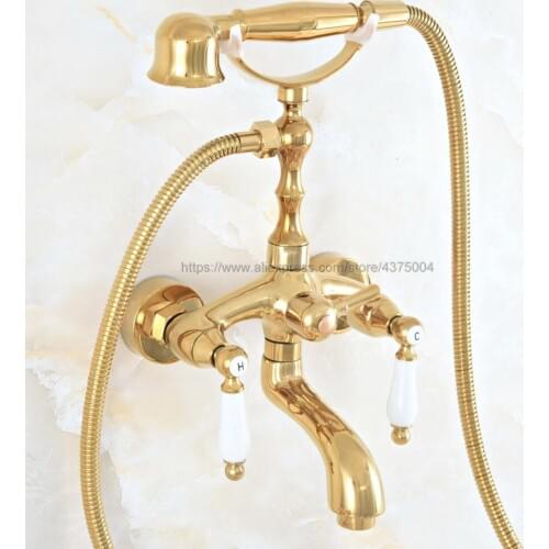 Bathtub Faucets Wall Mounted Gold Color Brass Bathtub Faucet With Hand Shower Bathroom Bath Shower Faucets Nna811