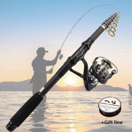 1.8M2.1M2.4M2.7M3.0M Rod Reel Combo Carbon Fiber Telescopic Fishing Rod and 13BB Spinning Reel set Fishing Tackle Combo De Pesca