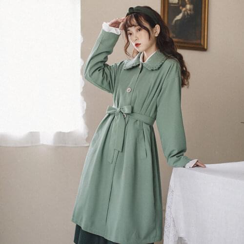 Korea Harajuku Trendy Girl Long Trench Coat Autumn/Winter Offiec Lady High Street Gentle Fairy Lolita Cute Woman Windbreaker