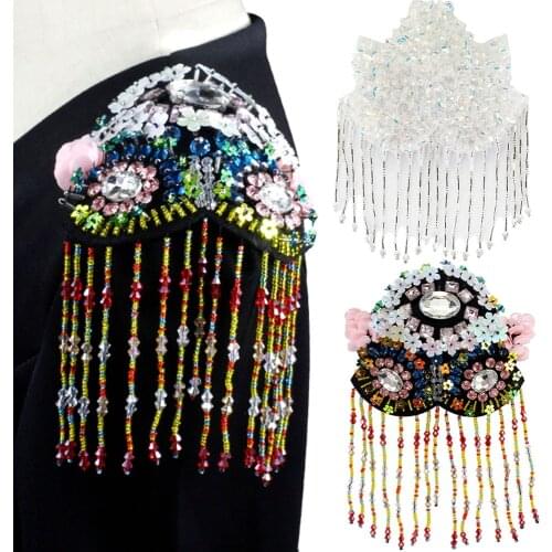 Heavy industry handmade beads colorful flowers tassel epaulets fur coat decoration cloth decals applique DIY accessories