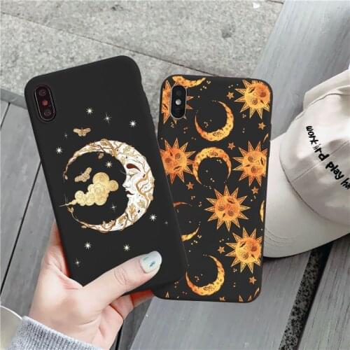 Funny Sun Moon Face Shockproof Phone Case For iPhone 11 12 Pro MAX SE 2020 6s 7 8 Plus X XS MAX XR Soft Matte Candy Back Cover