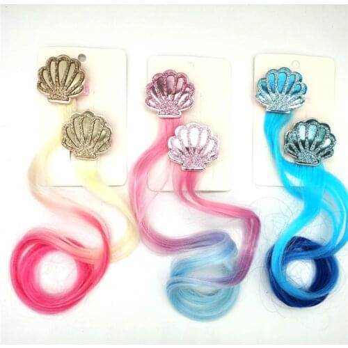 2pcs Girls Cute Cartoon Shell Colorful Wigs Hairpins Princess Sweet Headband Hair Clips Barrettes Kids Fashion Hair Accessories