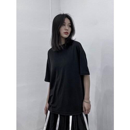 Ladies summer new classic black pleated design loose casual large polo collar short sleeve Tee