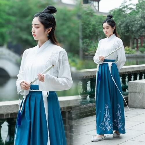 Princess Costume Hanfu Dress Chinese Traditional Ancient Costume Tang Dynasty Swordsman Embroidery Fairy Suit Tops + Dress