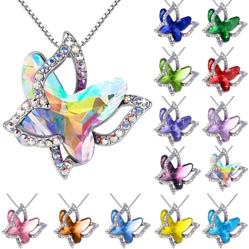 Butterfly Crystal Pendant Necklaces for Women Creative Birthstone Engagement Accessories Charm Fashion Jewelry Gifts for Girls