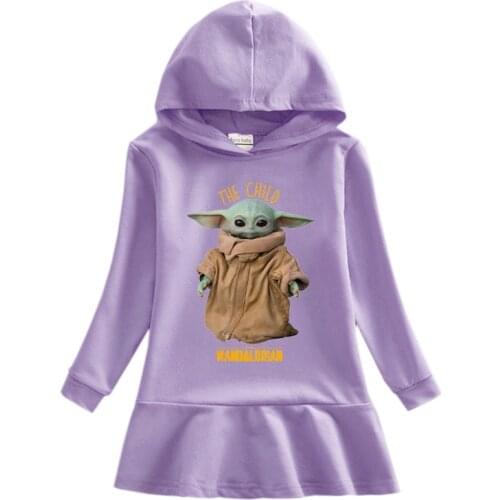 Winter Dress for Girls Autumn New Child Hooded Sweater Dress Baby Yoda Baby Pure Cotton kids Dress girls clothes