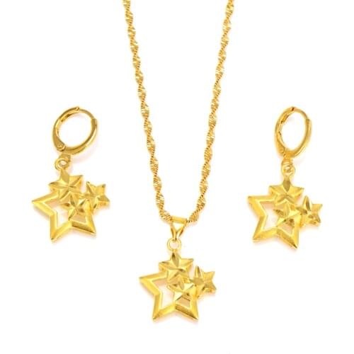 Gold Dubai indiaVintage African star Jewelry Sets for Women Fashion Square Charms Necklace Earrings Wedding Jewelry Sets Gift