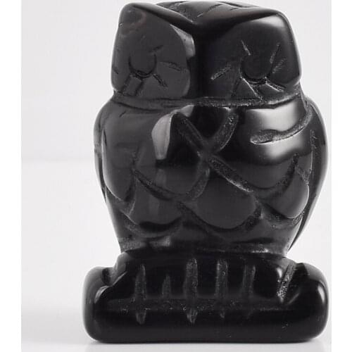 1.5 Inch owl Figurines handmade natural Black Obsidian crystal owl statue Craft Carved Natural Stone mineral Mini Animals Statue
