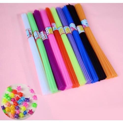 350pcs Birthday Gift Children Handmade Folded Star Plastic Straw Lucky Transparent Tube Origami Fancy Glossy Folded Five Horn
