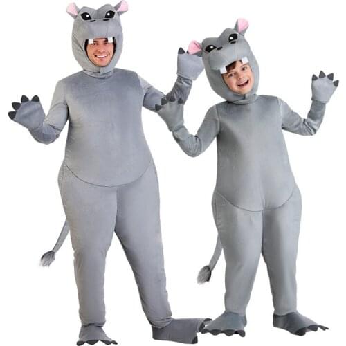 African Animal Adult Grey Hippo Onesies Cartoon Kids Cute Hippo Cosplay Costume Family Party Halloween Fancy Dress